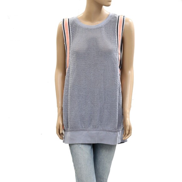 Free People FP Movement Coquette Tank Top Knit Mesh Striped Oversized L 284423 - Picture 7 of 11